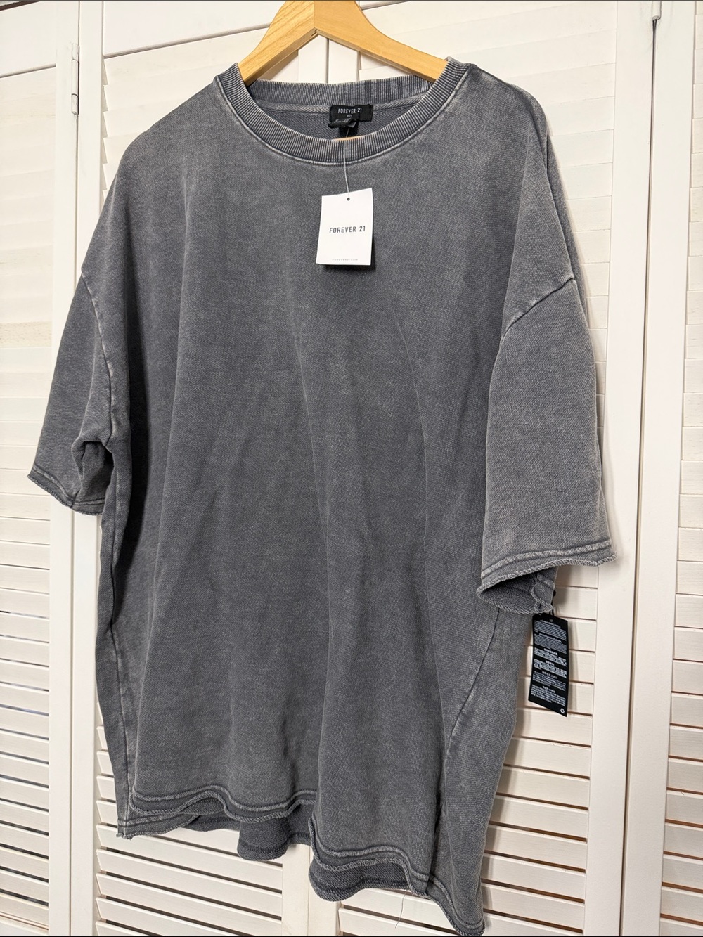 Forever 21 Men's Vintage-Finish Charcoal Short Sleeve Tee